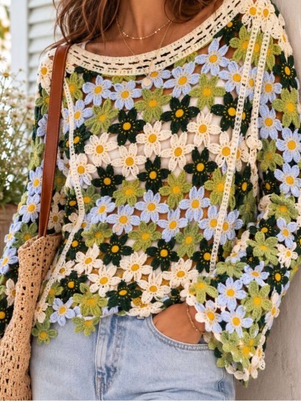Floral Crochet Knitted Sweater Bohemian L